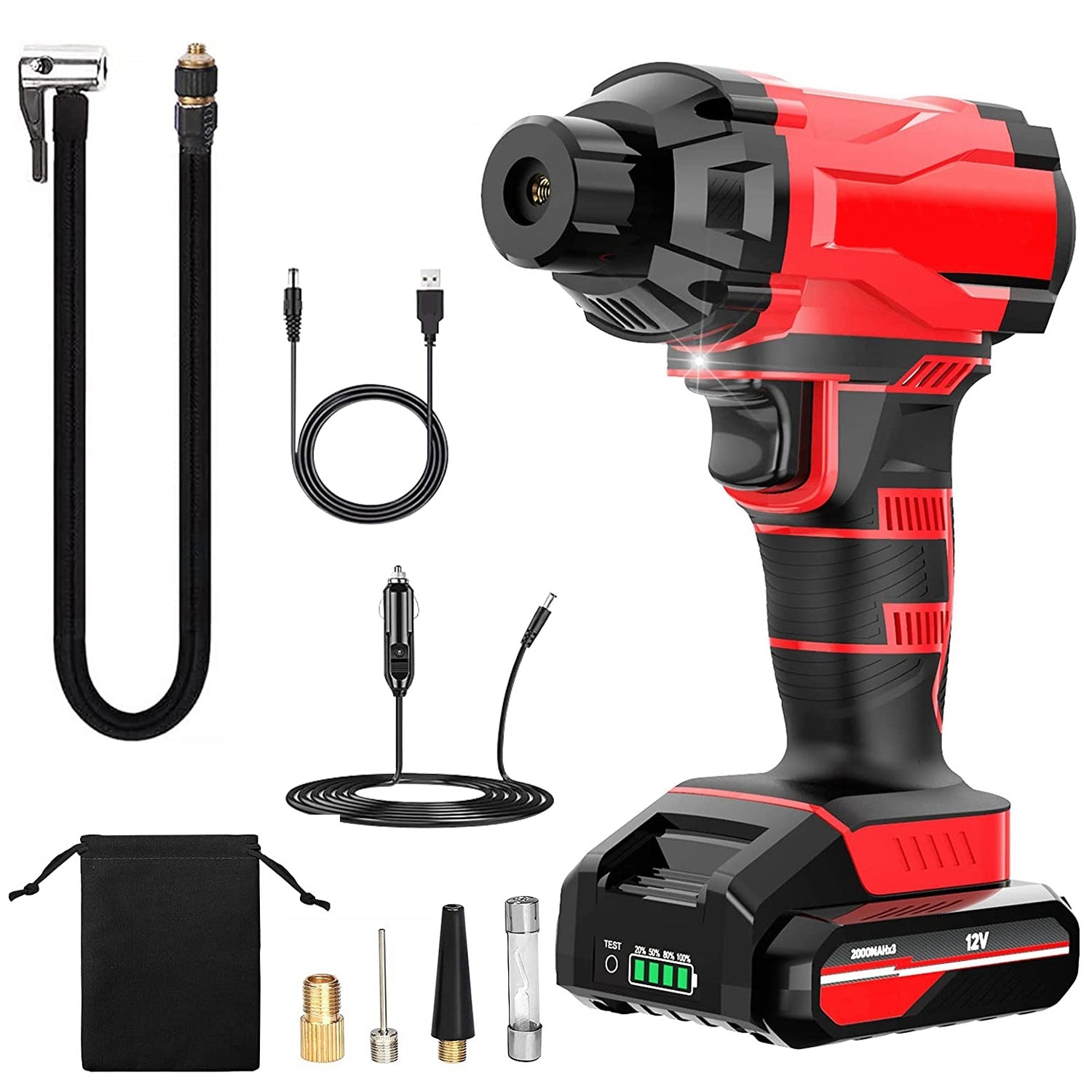 1Pc 150PSI Cordless Car Tire Inflator Rechargeable 2V Portable Electric Air Compressor With LED Light For Car Bike Motorcycle Ball