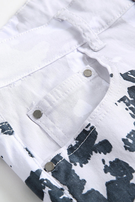 Printed Jeans High Elastic Slim Fit Men Plus Size Pants