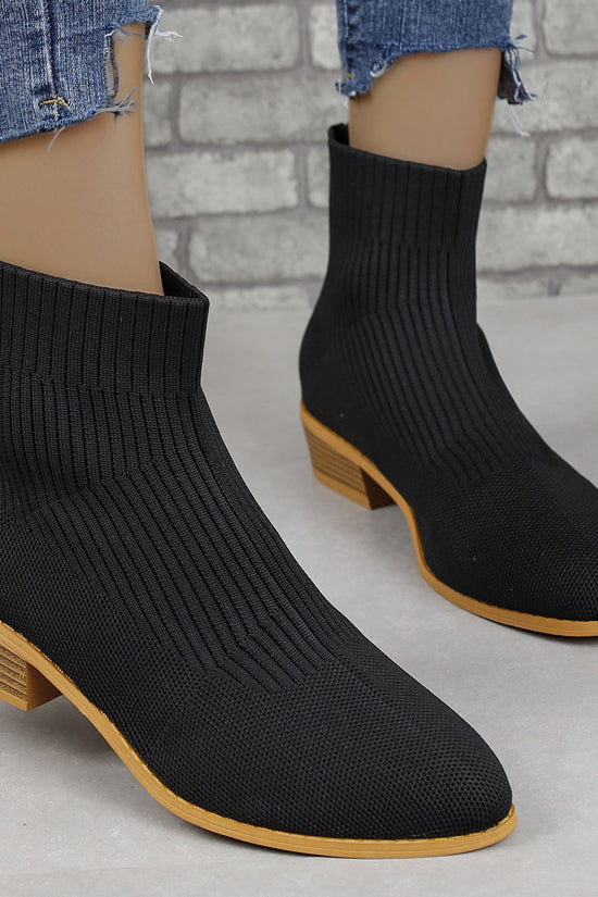 Chunky Heel Pointed Toe Ankle Boots Fashion Breathable Mid-tube Knitted Socks Shoes For Women Short Boot