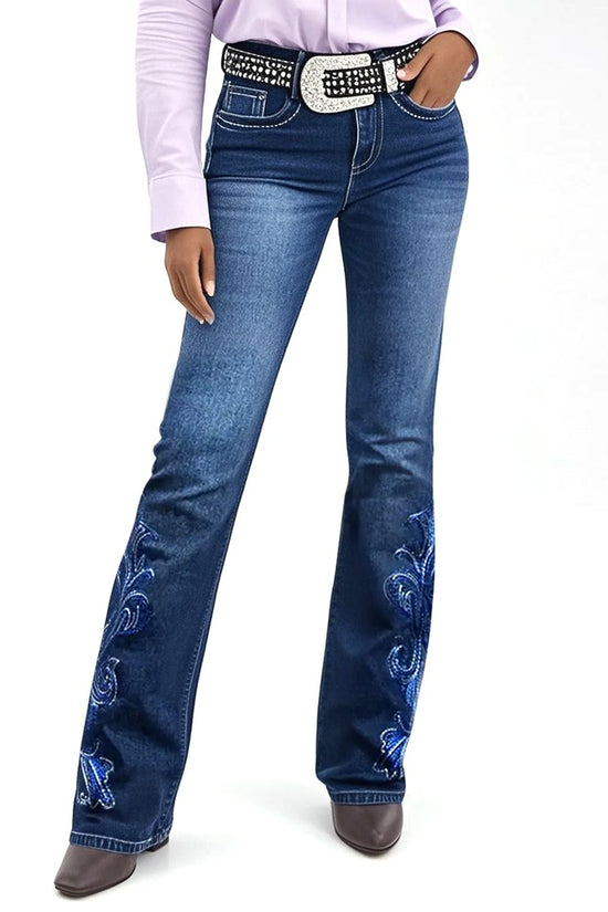 Sculpt Your Curves With Our Butt-Lifting Bootcut Jeans Our Mid-Rise Bootcut Features Intricate Statement Embroidery Down The Leg And On The Pockets.