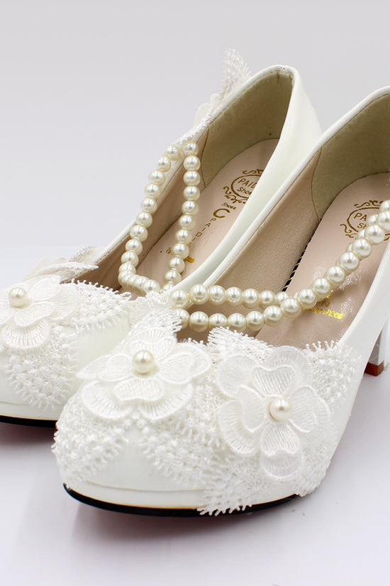 3D Floral White High Heels
