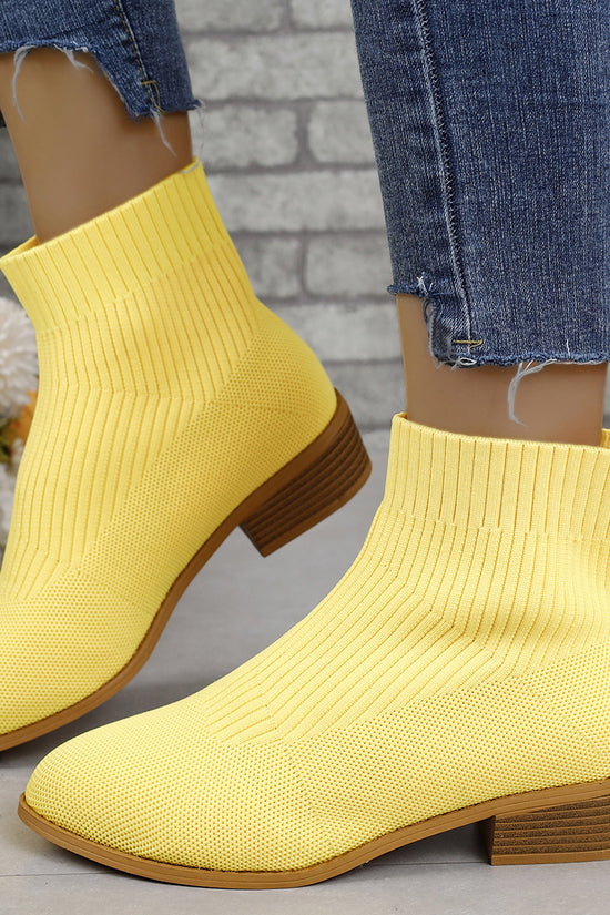 Chunky Heel Pointed Toe Ankle Boots Fashion Breathable Mid-tube Knitted Socks Shoes For Women Short Boot