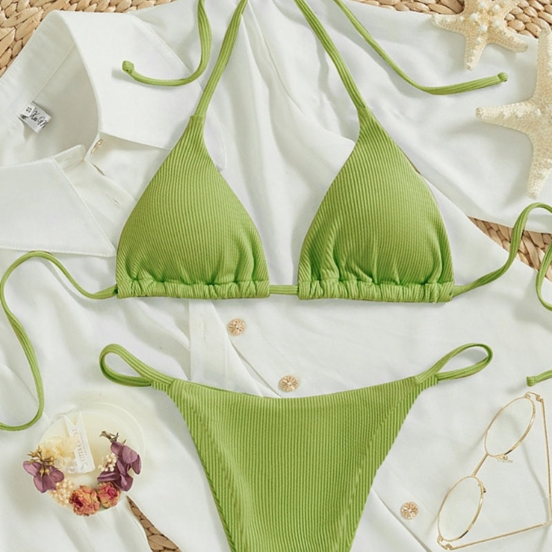 Factory Wholesale Women's Sexy Small Rib Bikini Tie Bikini Set Two Piece Swimsuit Beach Wear