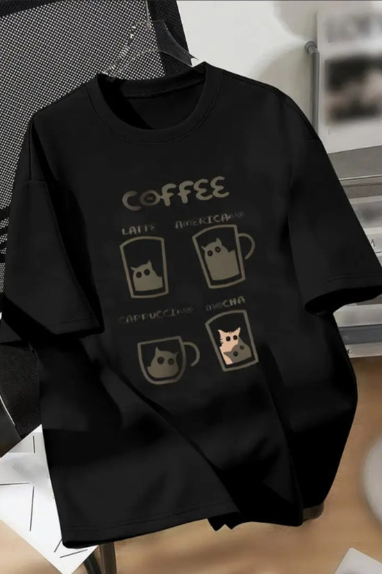 Cool Comfy Casual Versatile Boys Round Neck Short-sleeved 'COFFEE' Kittens Print T-shirt, Perfect Summer Clothing