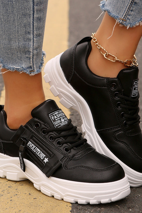 Lace-up Sports Shoes With Side-Zipper Design Fashion Thick-soled Round-toe Casual Shoes For Women Sneakers