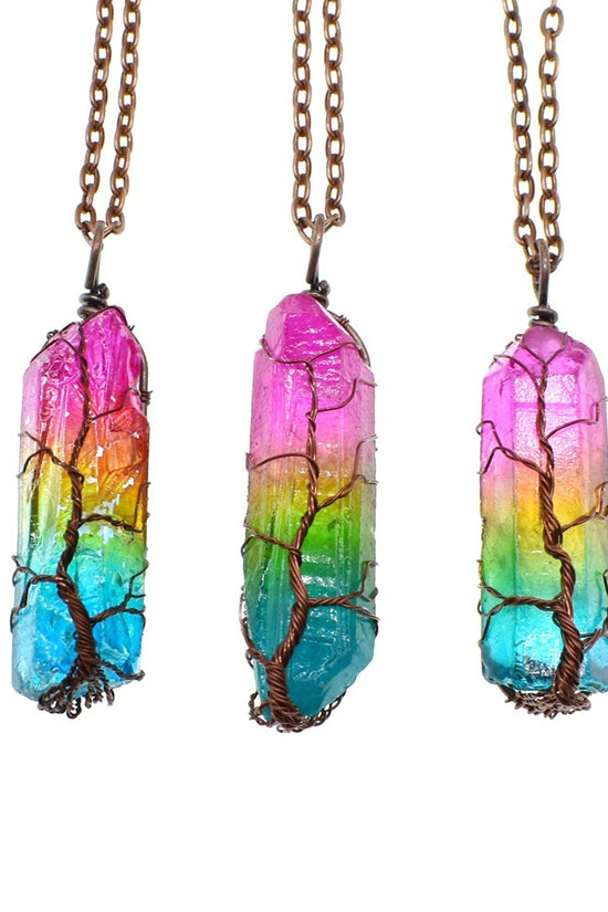 Hot Selling Stone Crystal Pillar Tree Of Life Pendant Ins Fashion Necklace
