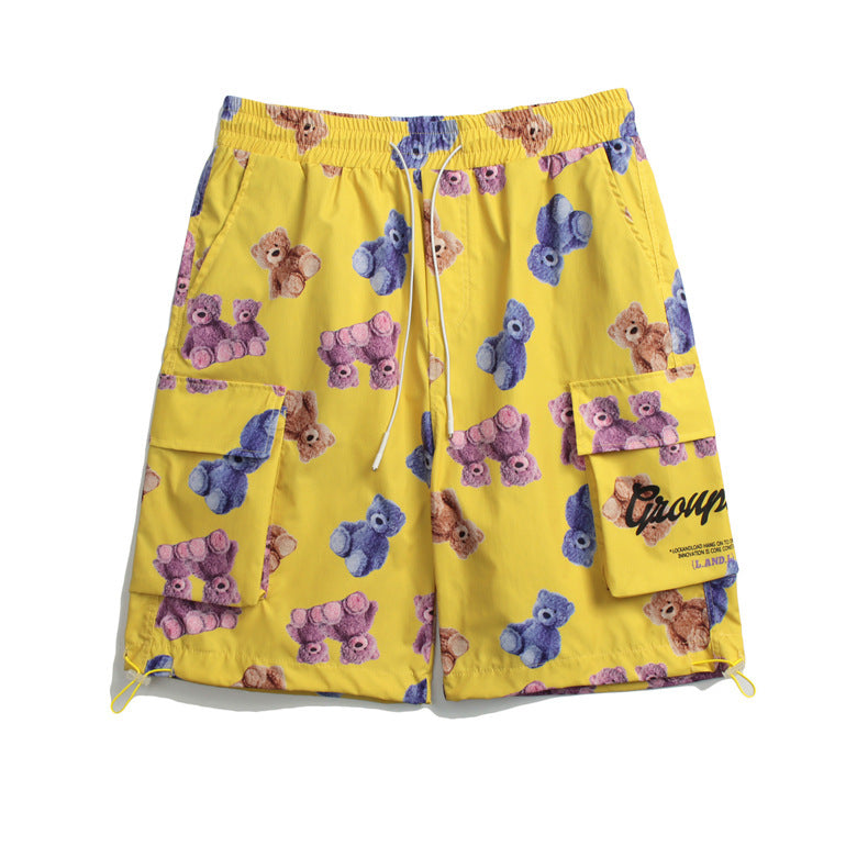 Hop Streetwear Cargo Shorts Bear Letter Print Harajuku Shorts Summer Jogger Shorts Track Short Black Sweatpants