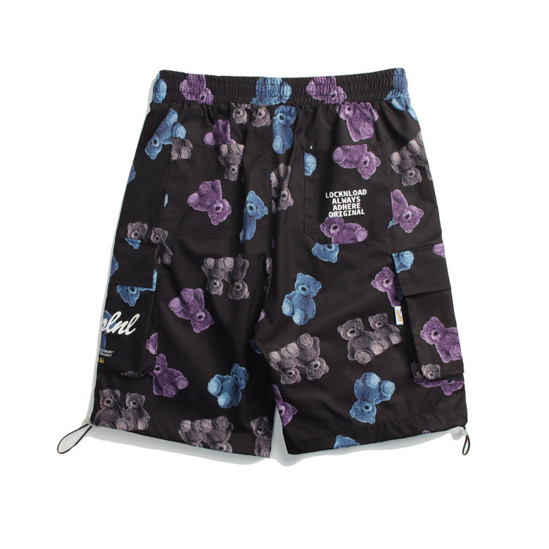 Hop Streetwear Cargo Shorts Bear Letter Print Harajuku Shorts Summer Jogger Shorts Track Short Black Sweatpants