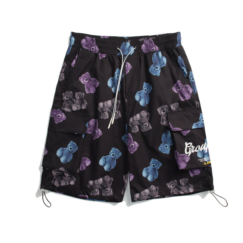 Hop Streetwear Cargo Shorts Bear Letter Print Harajuku Shorts Summer Jogger Shorts Track Short Black Sweatpants