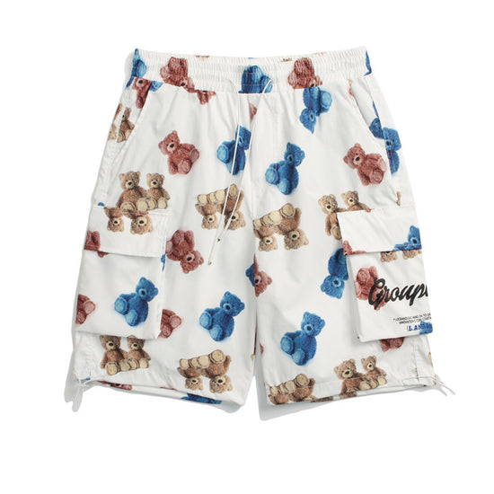 Hop Streetwear Cargo Shorts Bear Letter Print Harajuku Shorts Summer Jogger Shorts Track Short Black Sweatpants