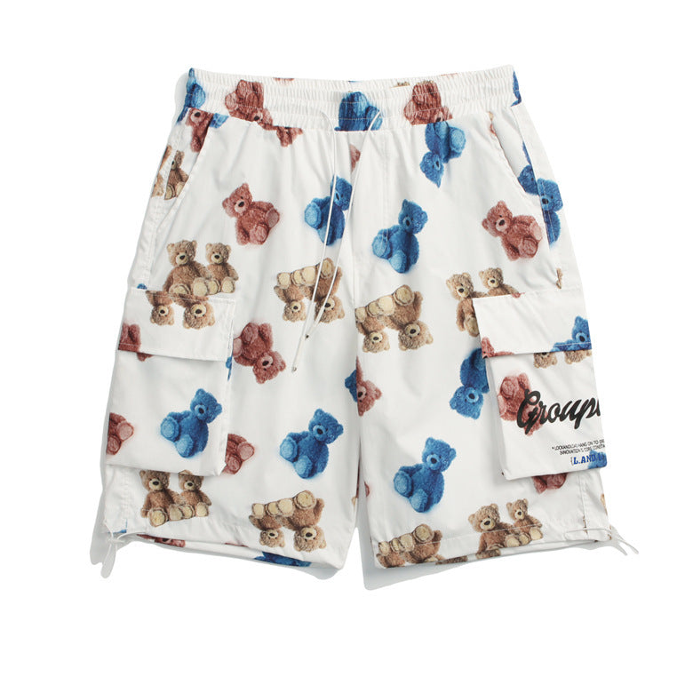 Hop Streetwear Cargo Shorts Bear Letter Print Harajuku Shorts Summer Jogger Shorts Track Short Black Sweatpants