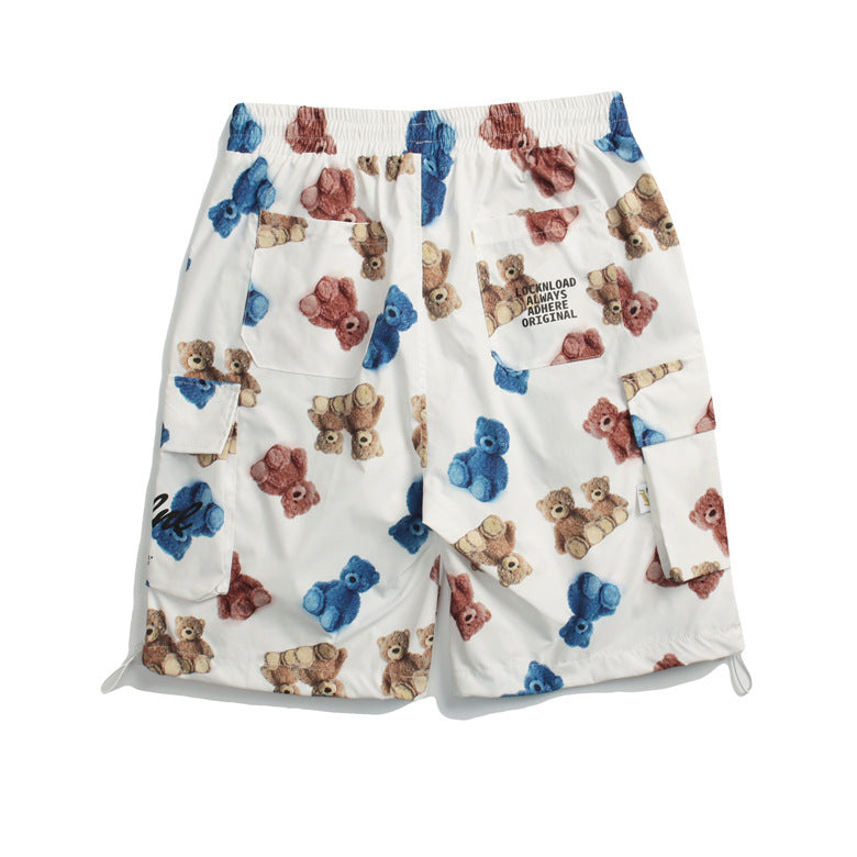 Hop Streetwear Cargo Shorts Bear Letter Print Harajuku Shorts Summer Jogger Shorts Track Short Black Sweatpants