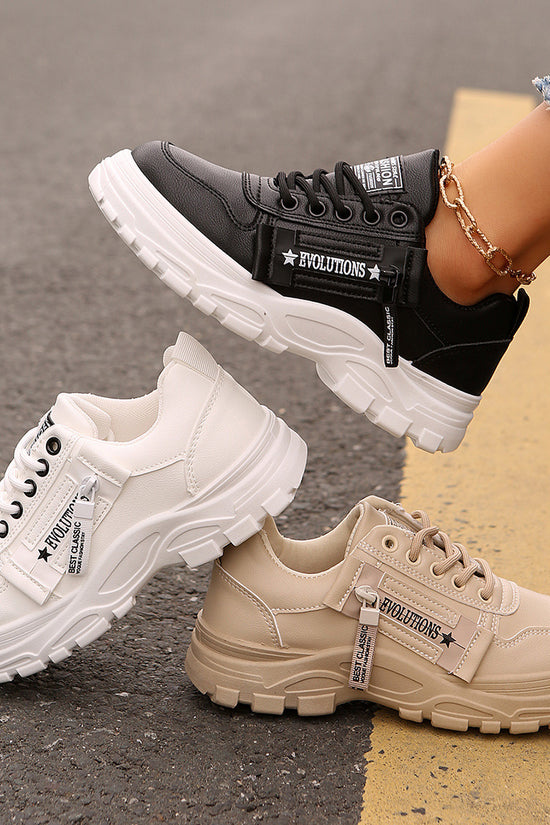 Lace-up Sports Shoes With Side-Zipper Design Fashion Thick-soled Round-toe Casual Shoes For Women Sneakers