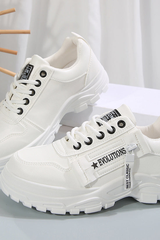 Lace-up Sports Shoes With Side-Zipper Design Fashion Thick-soled Round-toe Casual Shoes For Women Sneakers