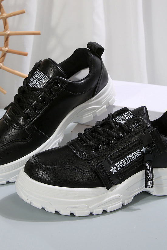 Lace-up Sports Shoes With Side-Zipper Design Fashion Thick-soled Round-toe Casual Shoes For Women Sneakers