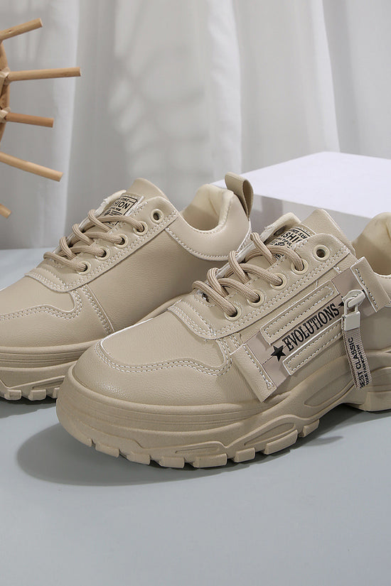 Lace-up Sports Shoes With Side-Zipper Design Fashion Thick-soled Round-toe Casual Shoes For Women Sneakers