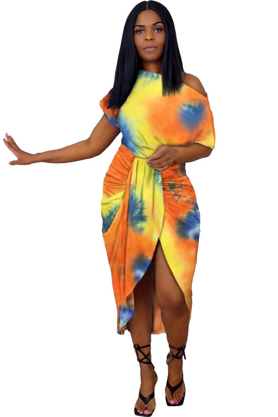 European And American Women's Cross-border Fashion Tie-dye Irregular Printed Dress
