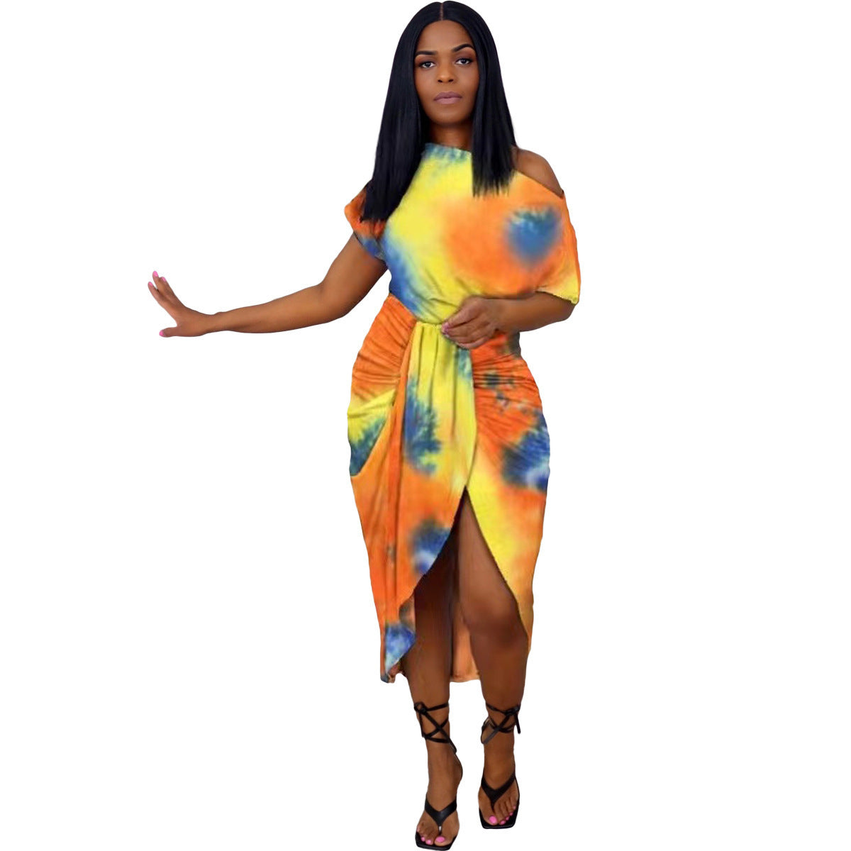 European And American Women's Cross-border Fashion Tie-dye Irregular Printed Dress