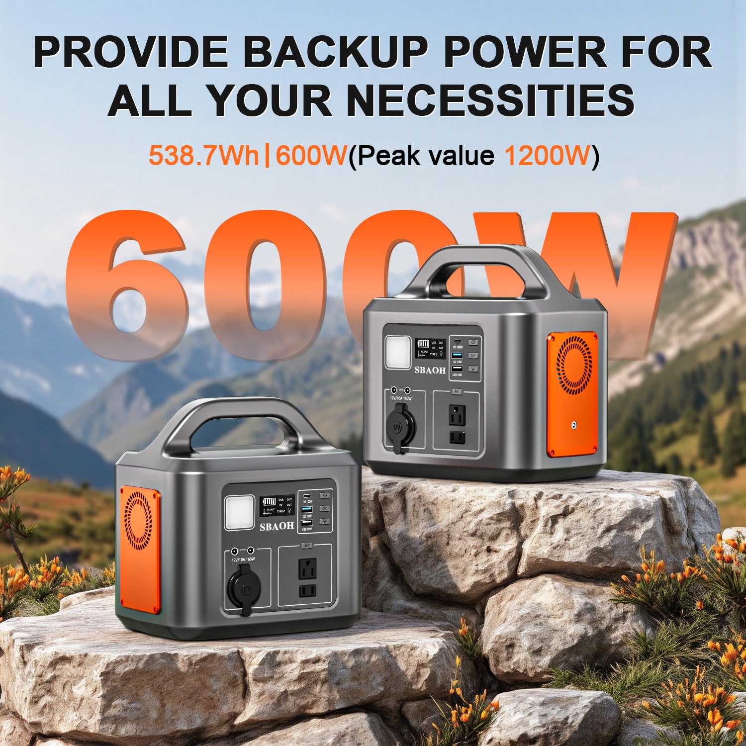600W Portable Power Station,538.7Wh 145600mAh Solar Generator For Outdoor Camping, Home Backup,Power Outages ,No Solar Panel