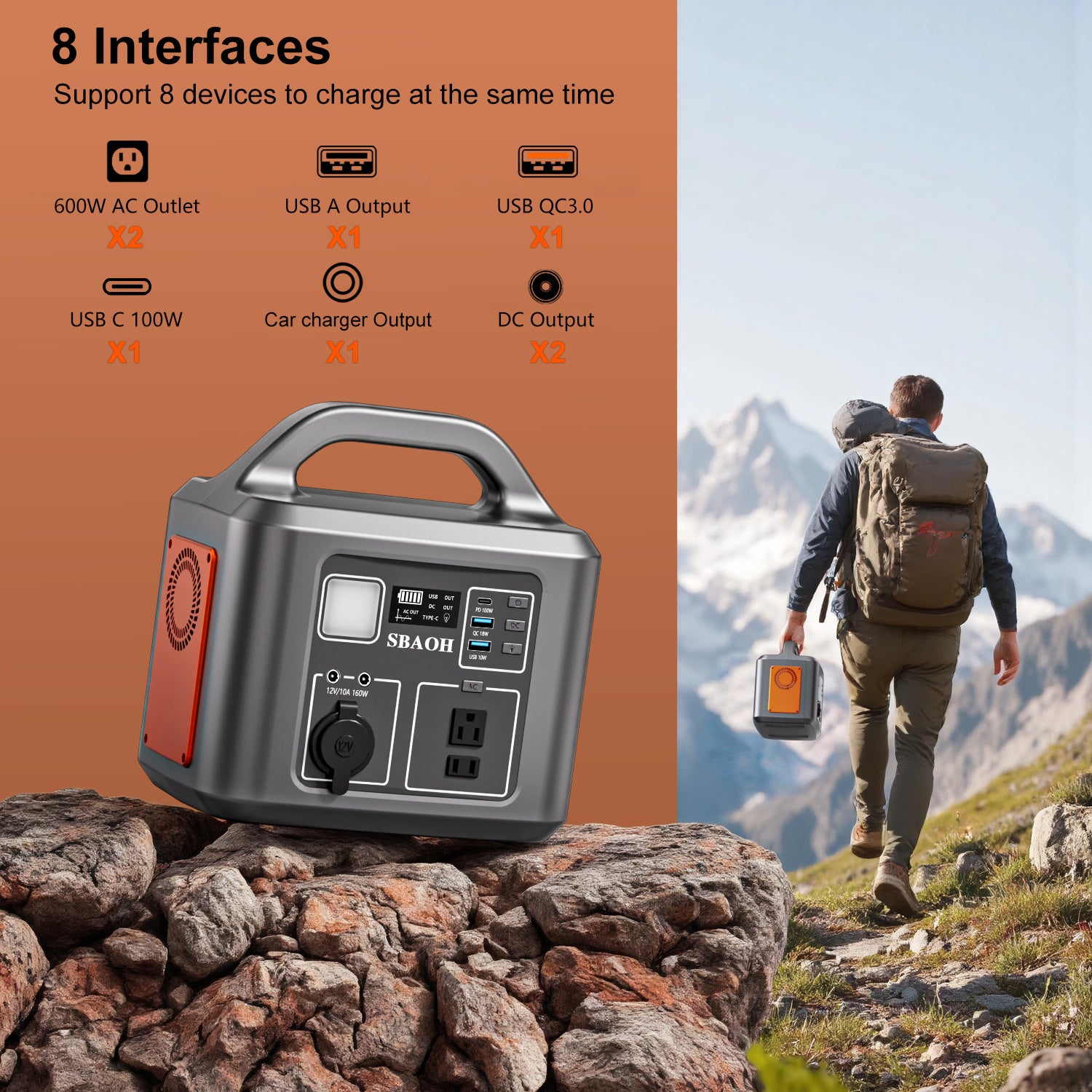 600W Portable Power Station,538.7Wh 145600mAh Solar Generator For Outdoor Camping, Home Backup,Power Outages ,No Solar Panel
