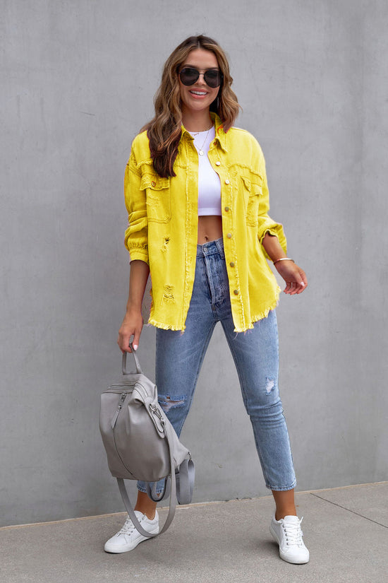 Fashion Ripped Shirt Jacket Female Autumn And Spring Casual Tops Womens Clothing