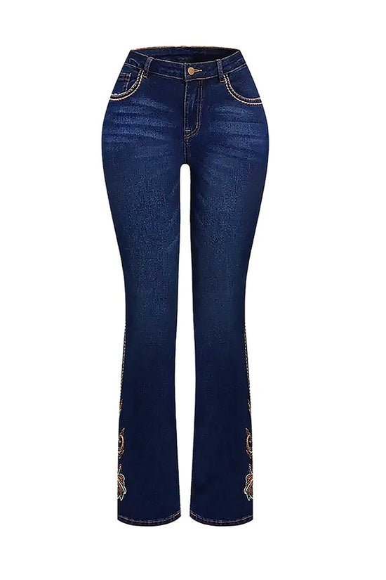 Sculpt Your Curves With Our Butt-Lifting Bootcut Jeans Our Mid-Rise Bootcut Features Intricate Statement Embroidery Down The Leg And On The Pockets.