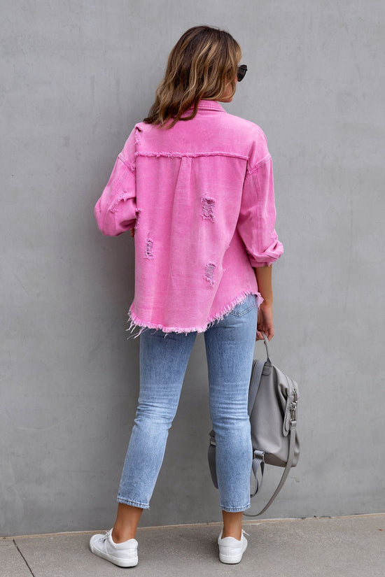 Fashion Ripped Shirt Jacket Female Autumn And Spring Casual Tops Womens Clothing