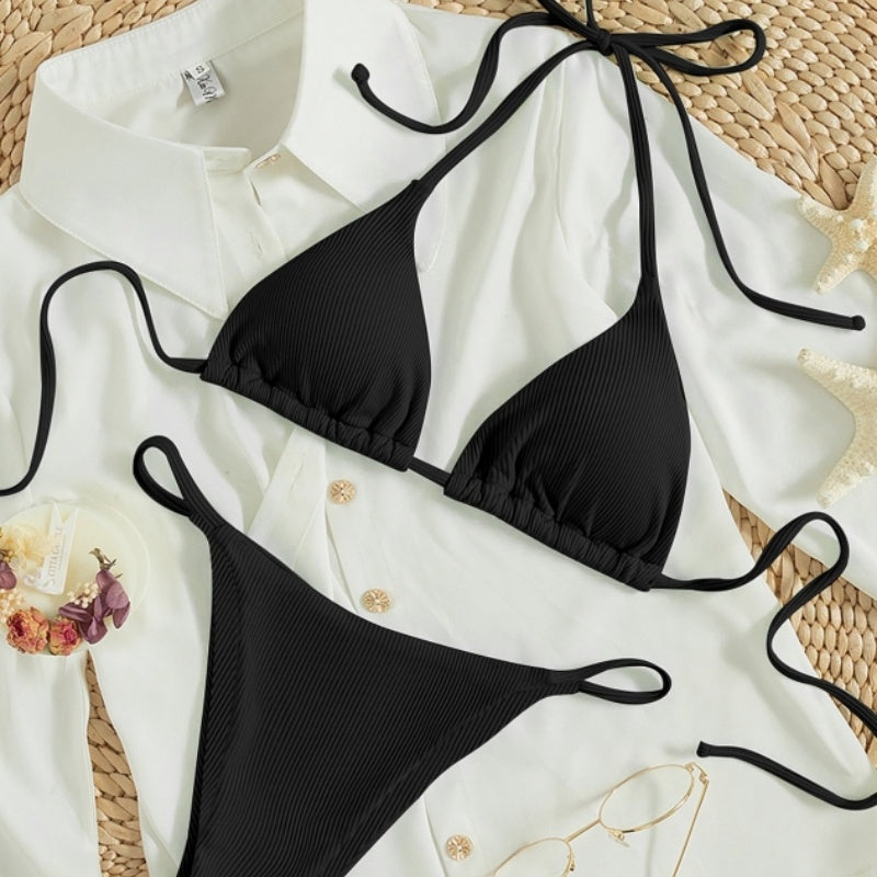 Factory Wholesale Women's Sexy Small Rib Bikini Tie Bikini Set Two Piece Swimsuit Beach Wear