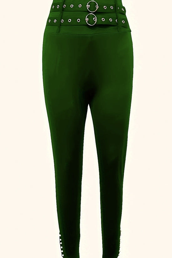 Ladies' Buckle And High Waisted Perforated Pants Sexy Slim Fit Pants Sexy Versatile New Clothes