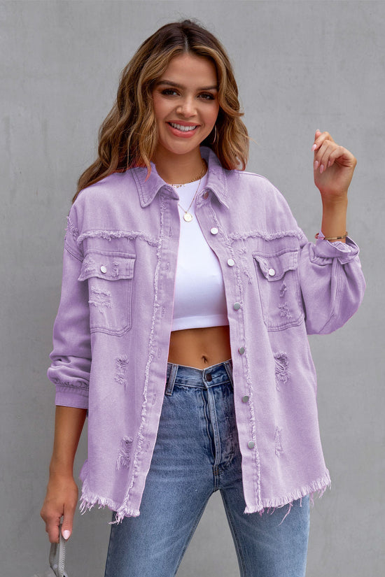 Fashion Ripped Shirt Jacket Female Autumn And Spring Casual Tops Womens Clothing