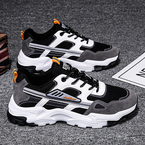 Black White Lace-up Sneakers Men Outdoor Breathable Csual Mesh Shoes Lightweight Running Sports Shoes