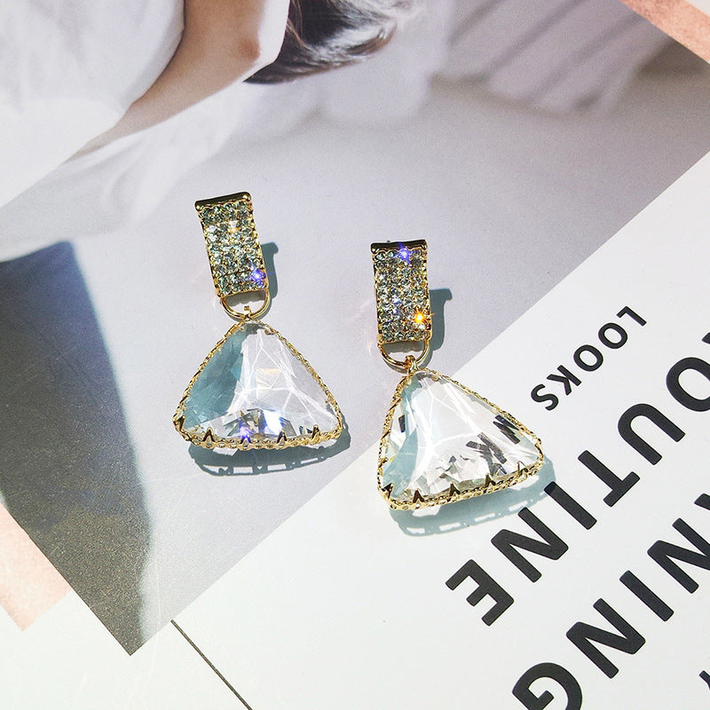 Diamond Embellished Geometric Triangular Crystal Earrings
