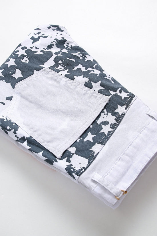 Printed Jeans High Elastic Slim Fit Men Plus Size Pants