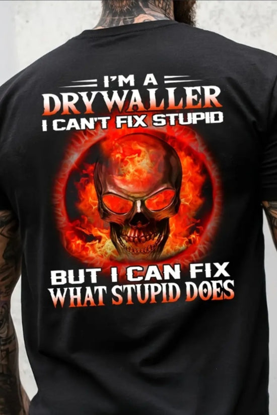 Drywaller Humor Graphic T-Shirt, Casual Crew Neck, Short Sleeve, Regular Fit, Slight Stretch, With Digital Print, For Adults, All-Season Knit Fabric Pullover