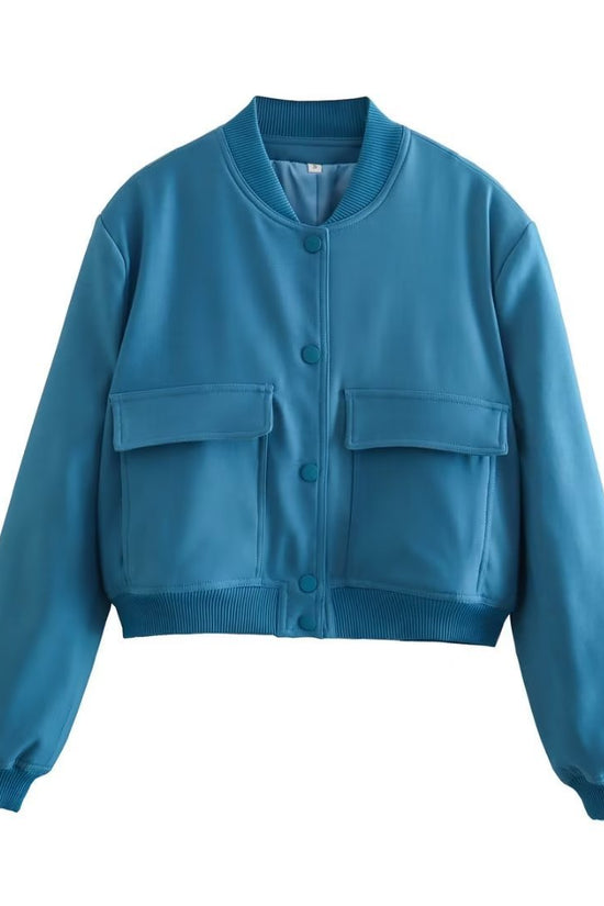 Casual Single-breasted Stand Collar Short Jacket With Pockets Fashion Long Sleeve Outwear Tops Coat For Womens Clothing