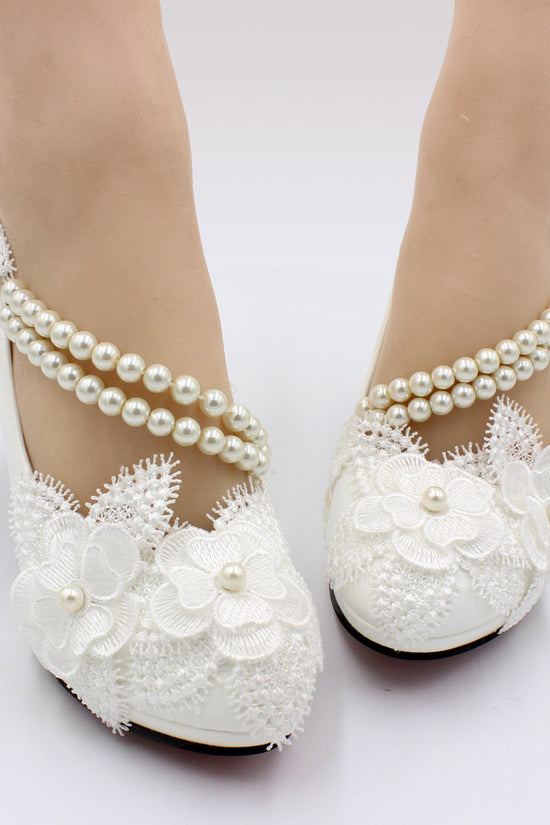 3D Floral White High Heels