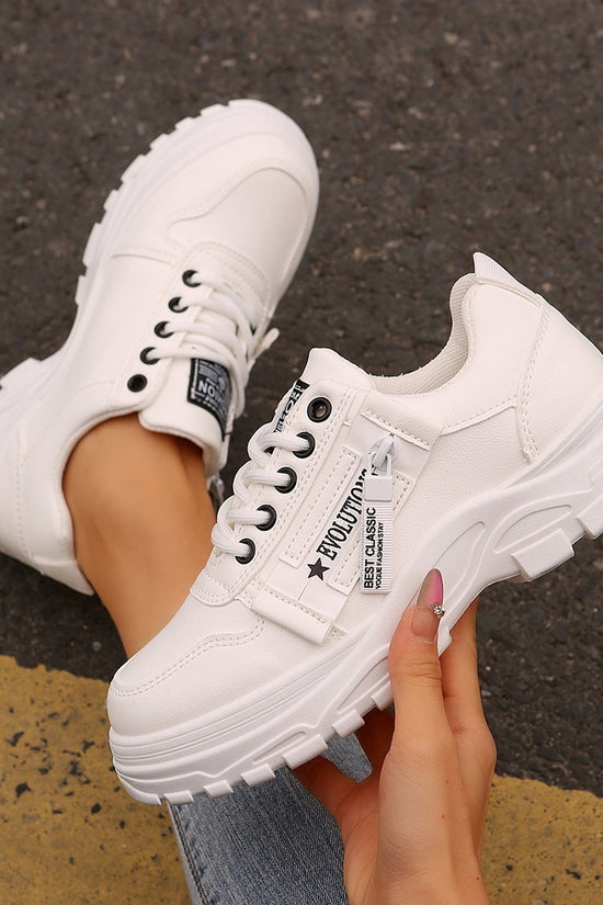Lace-up Sports Shoes With Side-Zipper Design Fashion Thick-soled Round-toe Casual Shoes For Women Sneakers