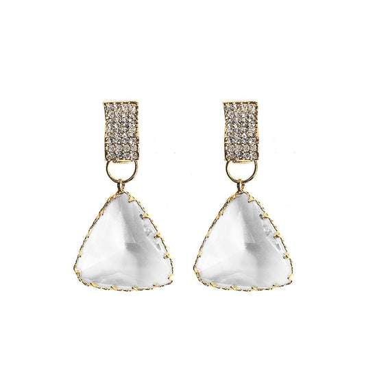 Diamond Embellished Geometric Triangular Crystal Earrings