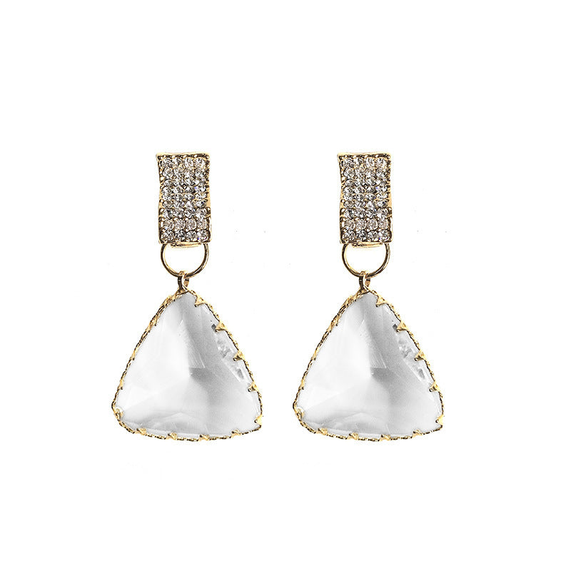 Diamond Embellished Geometric Triangular Crystal Earrings