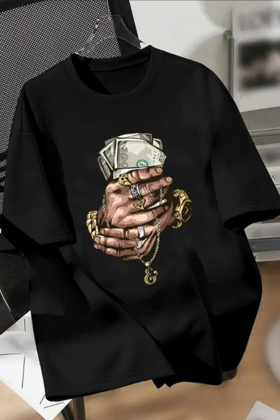 Money Hands Print Boys Casual Short-sleeved Round Neck T-shirt, Cool Comfy Versatile Tee Top, Perfect Summer Clothing