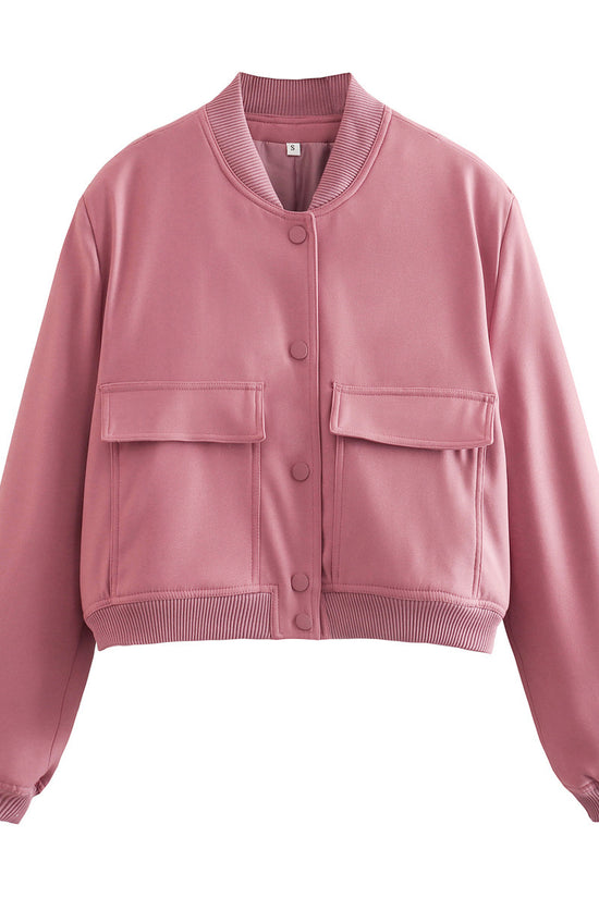 Casual Single-breasted Stand Collar Short Jacket With Pockets Fashion Long Sleeve Outwear Tops Coat For Womens Clothing