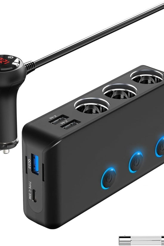 Car Charger Splitter 200W 3 Socket Cigarette Lighter Adapter With PD30W USB-C Multi USB Car Charger DC Outlet