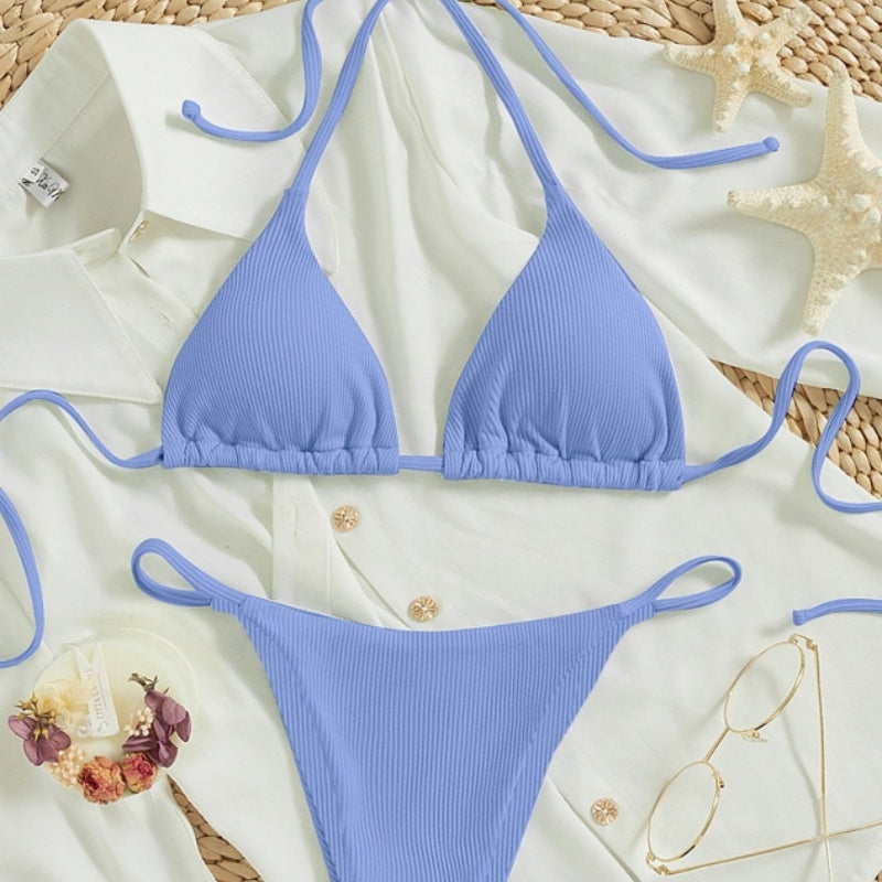 Factory Wholesale Women's Sexy Small Rib Bikini Tie Bikini Set Two Piece Swimsuit Beach Wear
