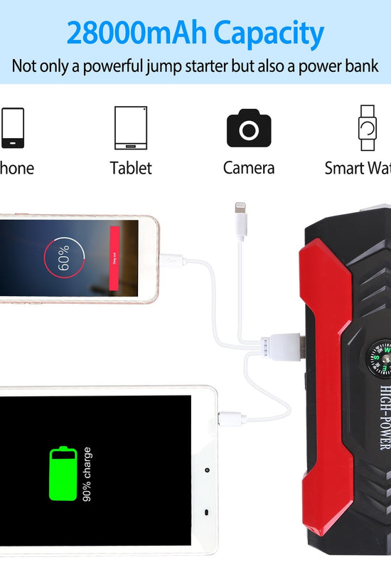 Car Jump Starter Booster 800A Peak 28000mAh 12V Battery Charger Up To 6.0L Gas Or 3.0L Diesel Engine With LCD Screen 4 Modes LED Flashlight