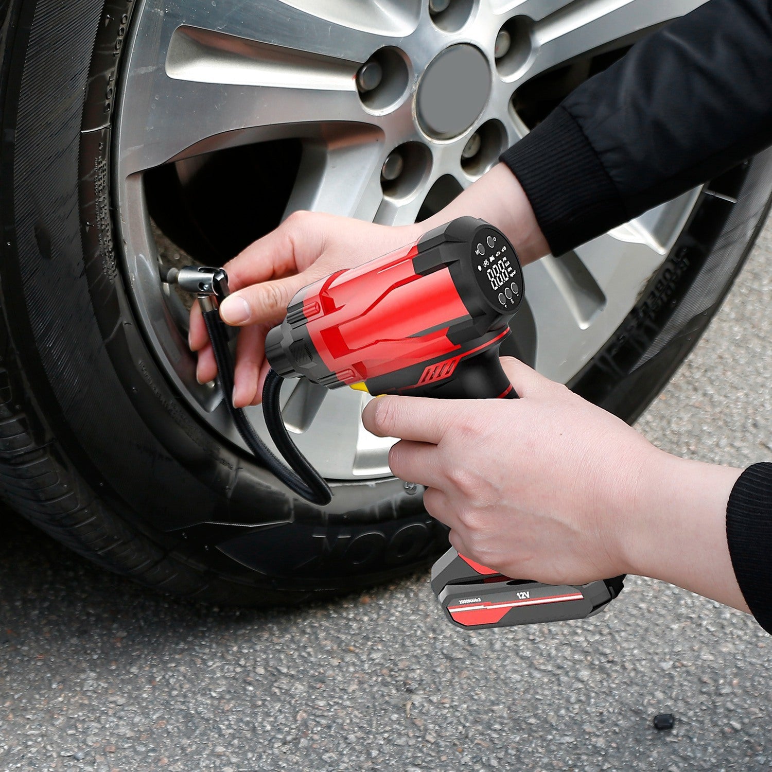 1Pc 150PSI Cordless Car Tire Inflator Rechargeable  2V Portable Electric Air Compressor With LED Light For Car Bike Motorcycle Ball