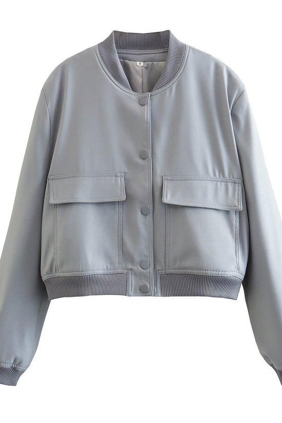 Casual Single-breasted Stand Collar Short Jacket With Pockets Fashion Long Sleeve Outwear Tops Coat For Womens Clothing