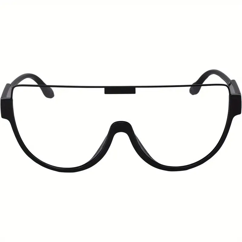 2D Flat - Stylish Large Size Flat Top Trendy Glasses, Unisex - Black Frame, Oversized One-Piece Lenses-Selling On Temu Is Prohibited
