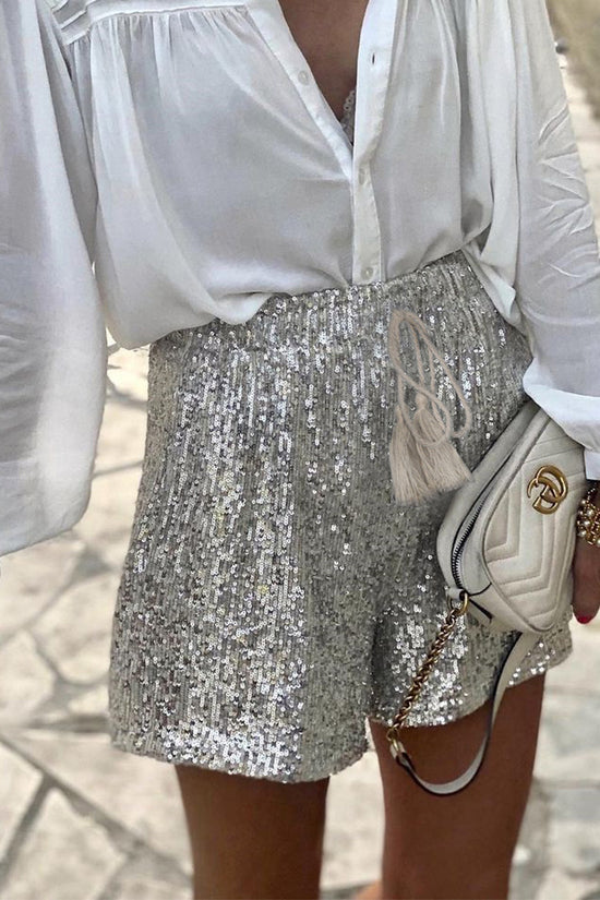 Ladies Fashion Loose Sequin Belt Shorts