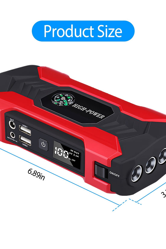 Car Jump Starter Booster 800A Peak 28000mAh 12V Battery Charger Up To 6.0L Gas Or 3.0L Diesel Engine With LCD Screen 4 Modes LED Flashlight