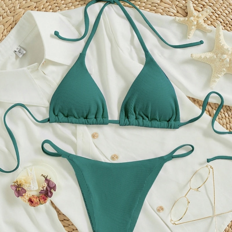 Factory Wholesale Women's Sexy Small Rib Bikini Tie Bikini Set Two Piece Swimsuit Beach Wear